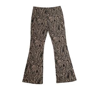 Retro Paisley Bellbottom Pants Black Brown Gold Flares Boho Hippie Funky Glam L